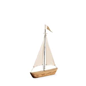 Tartane (Small) 17 in. L x 2 in. W Brown/Cream Nautical Inspired Sailboat
