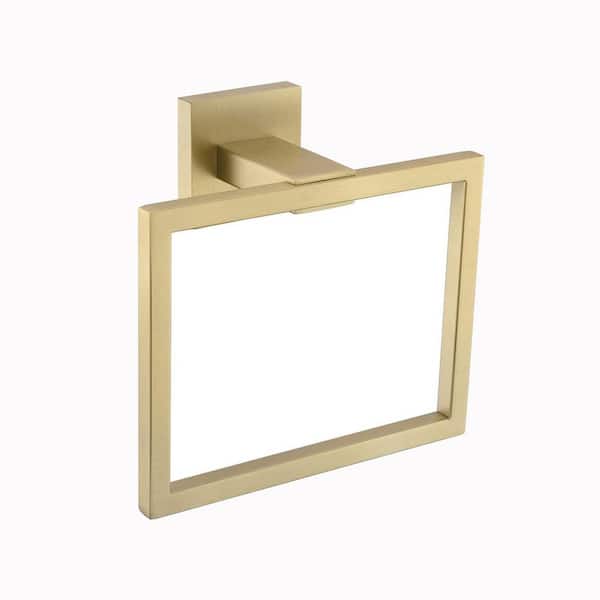 Wall Mounted Towel Ring Bath Round Towel Hanger for Bathroom Square Base Hand Towel Holder in Brushed Gold