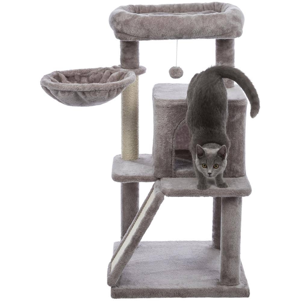 Gray Plush and Sisal 39.4" Cat Tree with Condo