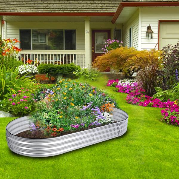 Galvanised Oval Trough W Handles Outdoor Garden Metal Steel Planter Flower  Pot 