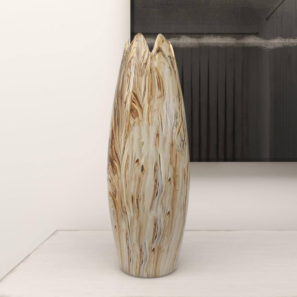 Beige Marbled Ceramic Organic-Shaped Table Vase