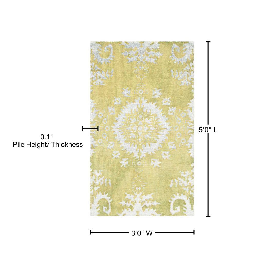 Chartreuse Hand-Knotted Wool and Viscose 3' x 5' Area Rug
