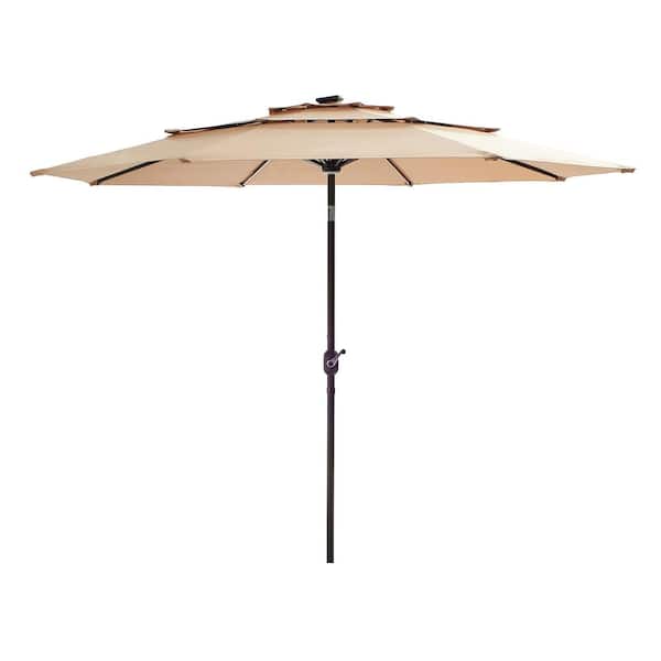 8-1/2 ft. Steel Market Solar Tilt Patio Umbrella in Khaki
