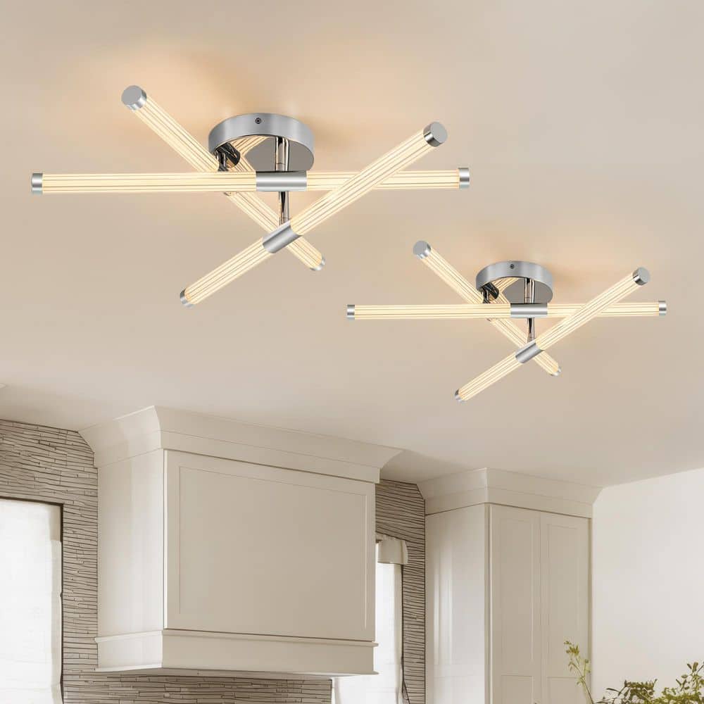 23.6 in. 18-Watt Modern Chrome LED Chandelier Semi Flush Mount Ceiling Light with 3 Rotatable Clear Acrylic Shade price history on PriceWatchPro