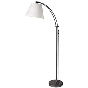 Felix 61 in. Matte Black Indoor Floor Lamp with White Fabric Shade