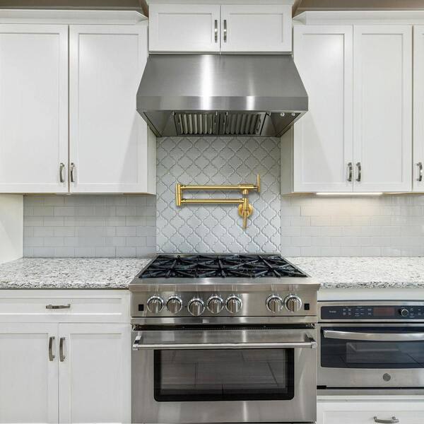Wall Mounted Folding Pot Filler with Double-Handle Brass Stretchable Kitchen Sink Faucet in Brushed Gold