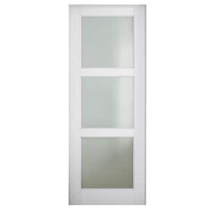 30 in. x 96 in. 3-Lite Frosted Glass Right-Handed White Solid Core MDF Single Prehung Interior Door with Assemble Jamb