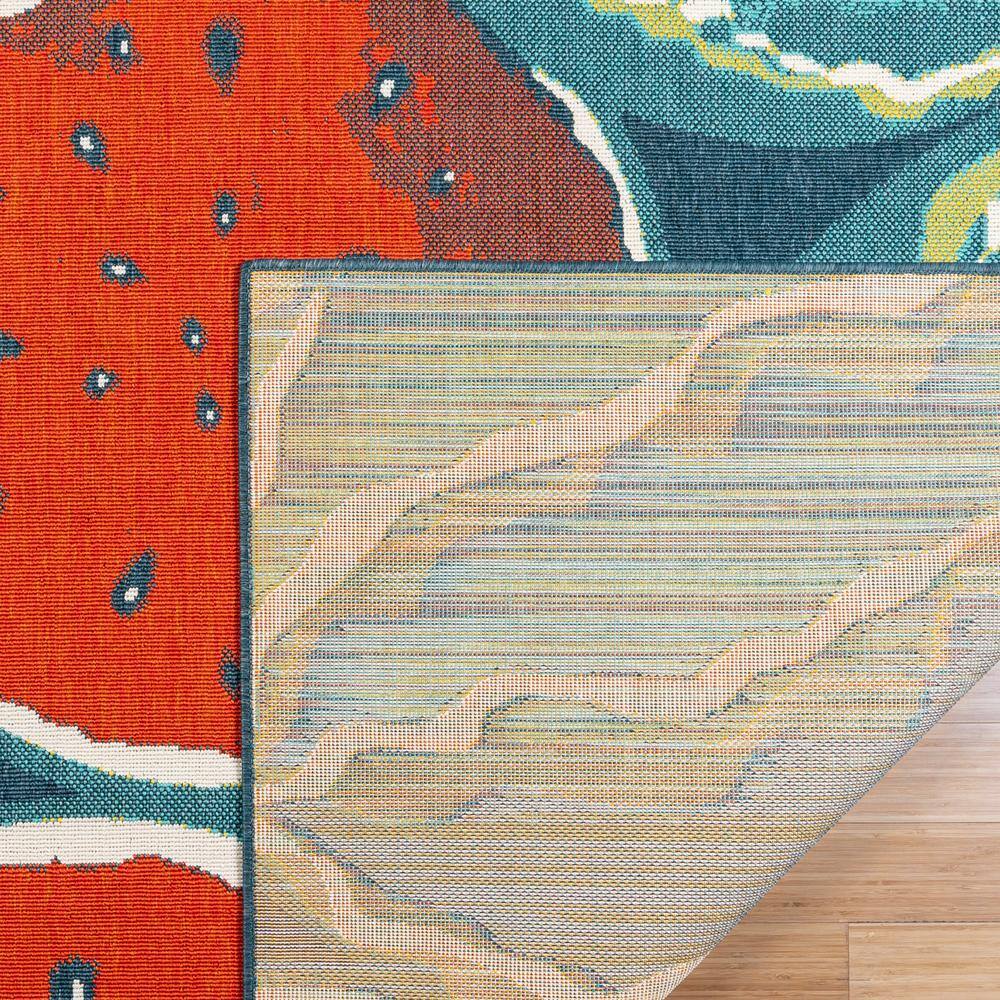 Jona Red and Blue Floral Synthetic Indoor/Outdoor Area Rug