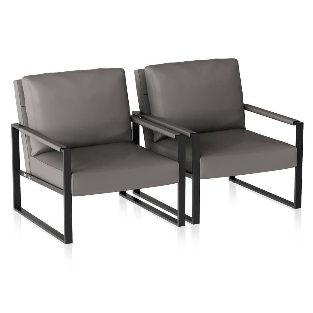 mieres Eureka Vintage Gray Faux Leather Upholstered Accent Chairs (Set