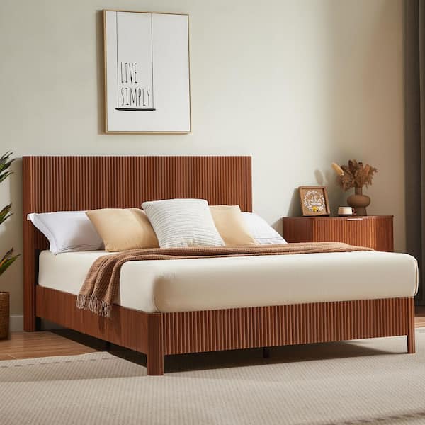 Brown Wood Frame Queen Platform Bed