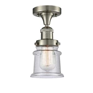 Canton 6 in. 1-Light Brushed Satin Nickel Semi-Flush Mount with Seedy Glass Shade