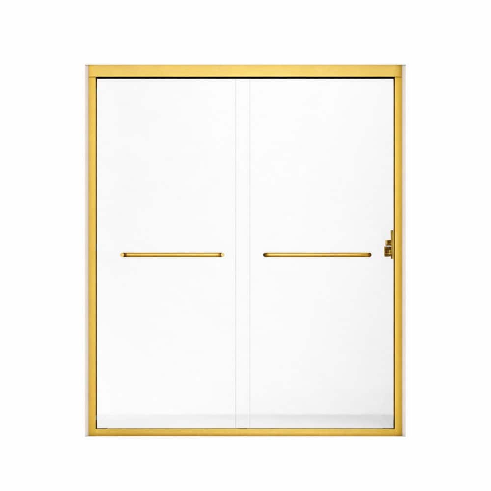 60 in. W x 72 in. H Adjustable Semi-Frameless Shower Door with Clear Glass, Stainless Steel Handle in Brushed Gold price history on PriceWatchPro