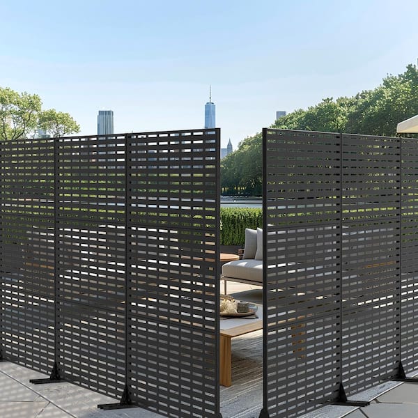 Abraham 72 in. Galvanized Steel Garden Fence Outdoor Privacy Screen Garden Screen Panels in Black