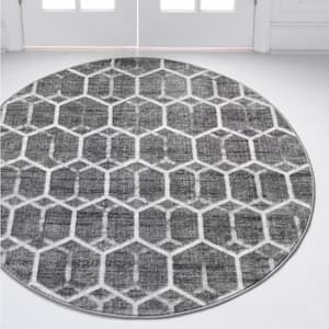 Matrix Trellis Tile Gray 3 ft. 3 in. x 3 ft. 3 in. Round Area Rug