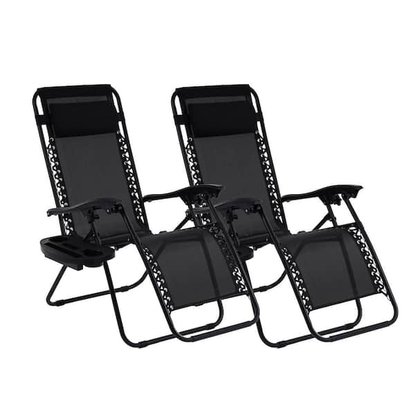 Inner Decor Seymo Black Folding Zero Gravity Metal Frame Outdoor Lounge Chair (Set of 2)