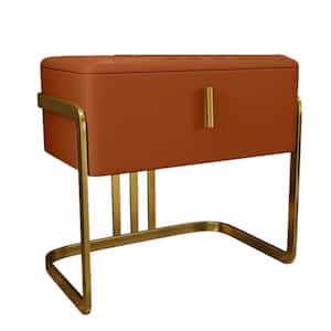 1-Drawer Orange PU Nightstand with Stainless Steel Legs (19.69 in. x 15.75 in. x 19.69 in.)