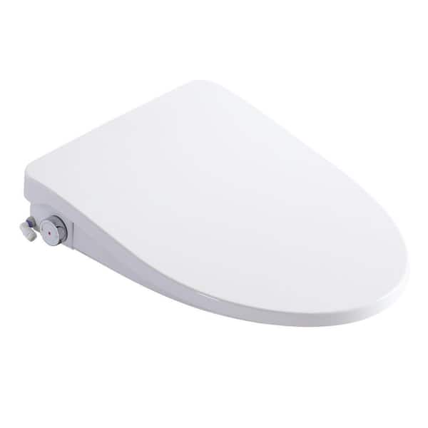 One-touch Clean Electric Bidet Seat for Elongated Toilets in White with Heated, Warm Water, Air Dryer, Rear Washing