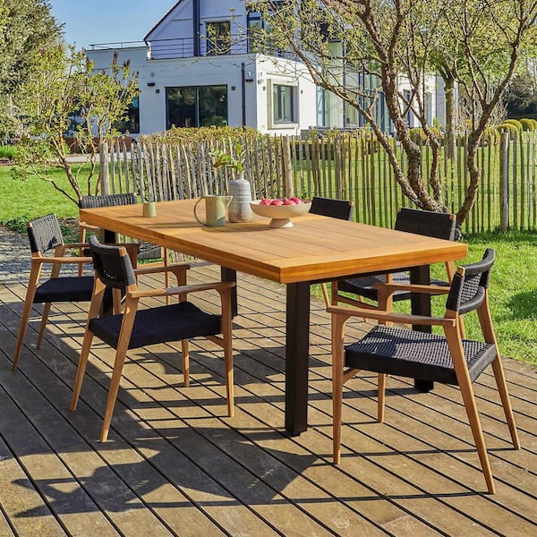 69 in. Acacia Wood Thicken Outdoor Dining Table with Metal Frame