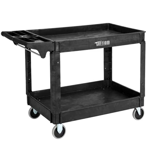 Karl home 2 Tier Large 550 lbs. Capacity Shelf Plastic Utility Cart with Wheels Black