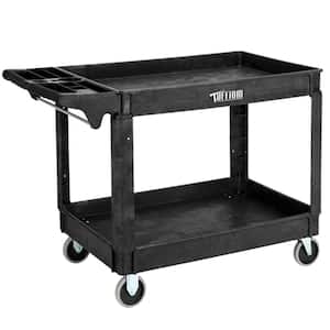 2 Tier Large 550 lbs. Capacity Shelf Plastic Utility Cart with Wheels Black
