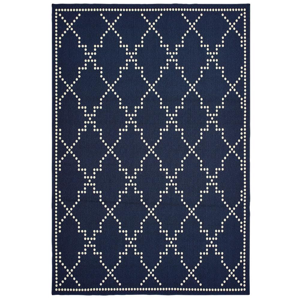 Sienna Navy/Ivory 5 ft. x 8 ft. Trellis Indoor/Outdoor Patio Area Rug