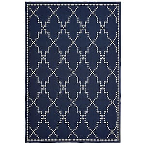 Sienna Navy/Ivory 8 ft. x 11 ft. Trellis Indoor/Outdoor Patio Area Rug