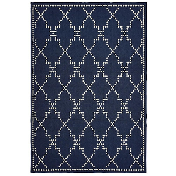 Sienna Navy/Ivory 9 ft. x 13 ft. Trellis Indoor/Outdoor Patio Area Rug