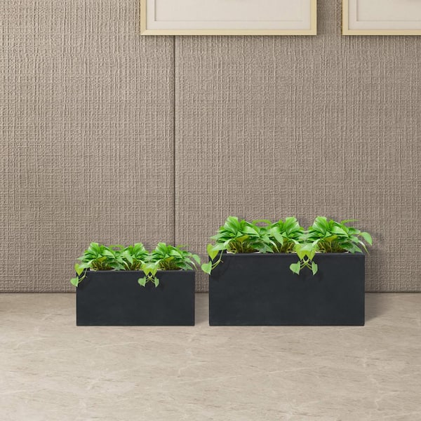 31.4 in. & 23.6 in. L Rectangular Charcoal Lightweight Long Low Planters  w/Drainage Hole (Set of 2), Outdoor/Indoor