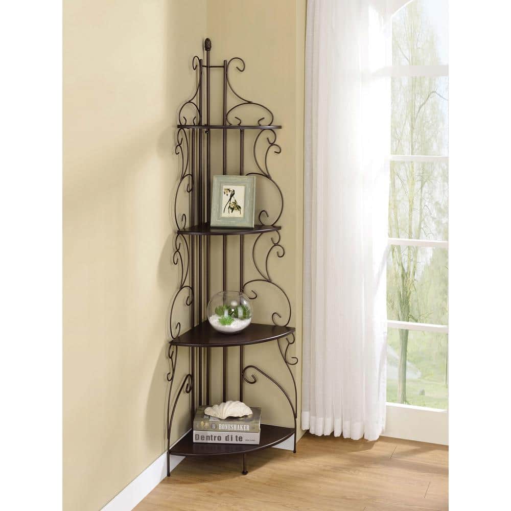 Cappuccino and Copper 4-Shelf Corner Bookcase