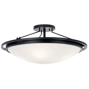 23.25 in. 4-Light Black Hallway Transitional Semi-Flush Mount Ceiling Light with Frosted Glass