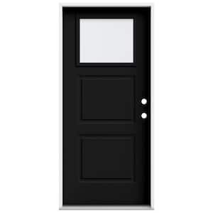 36 in. x 80 in. 2 Panel Left-Hand/Inswing 1/4 Lite Clear Glass Black Steel Prehung Front Door