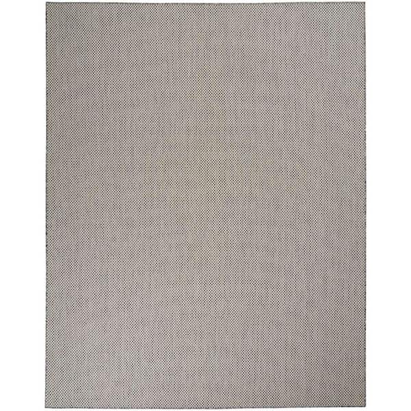 Nourison Courtyard Ivory Charcoal 8 ft. x 10 ft. Geometric Contemporary Indoor/Outdoor Patio Area Rug