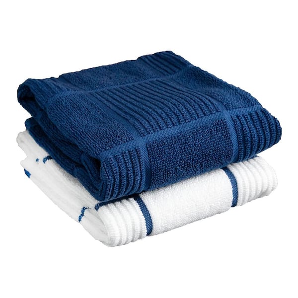 T-fal Blue Plaid Solid and Check Parquet Woven Cotton Kitchen Towel Set of 2