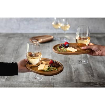 9 in. x 6 in. x 0.5 in. Acacia Wood Wine & Appetizer Plates (Set of 4)