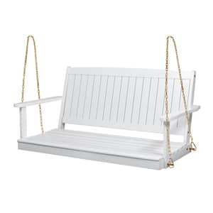 800 lbs. 2-Person Outdoor Acacia Wood Patio Swing Chair Heavy Duty Porch Swing Bench for Yard, Poolside, White