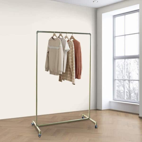 URTR White Garment Coat Rack Freestanding Hanger Double Rods 2 Tiers Metal Bedroom Clothing Rack with 4 Hanger Hooks
