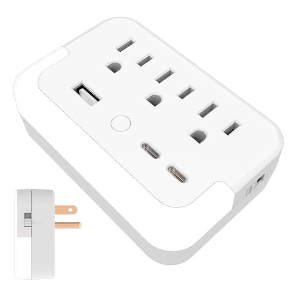 3-Outlet 1-Ports 2-Ports Surge Protector with Light Sensor Lamp and Multi-Protection USB Wall Charger White
