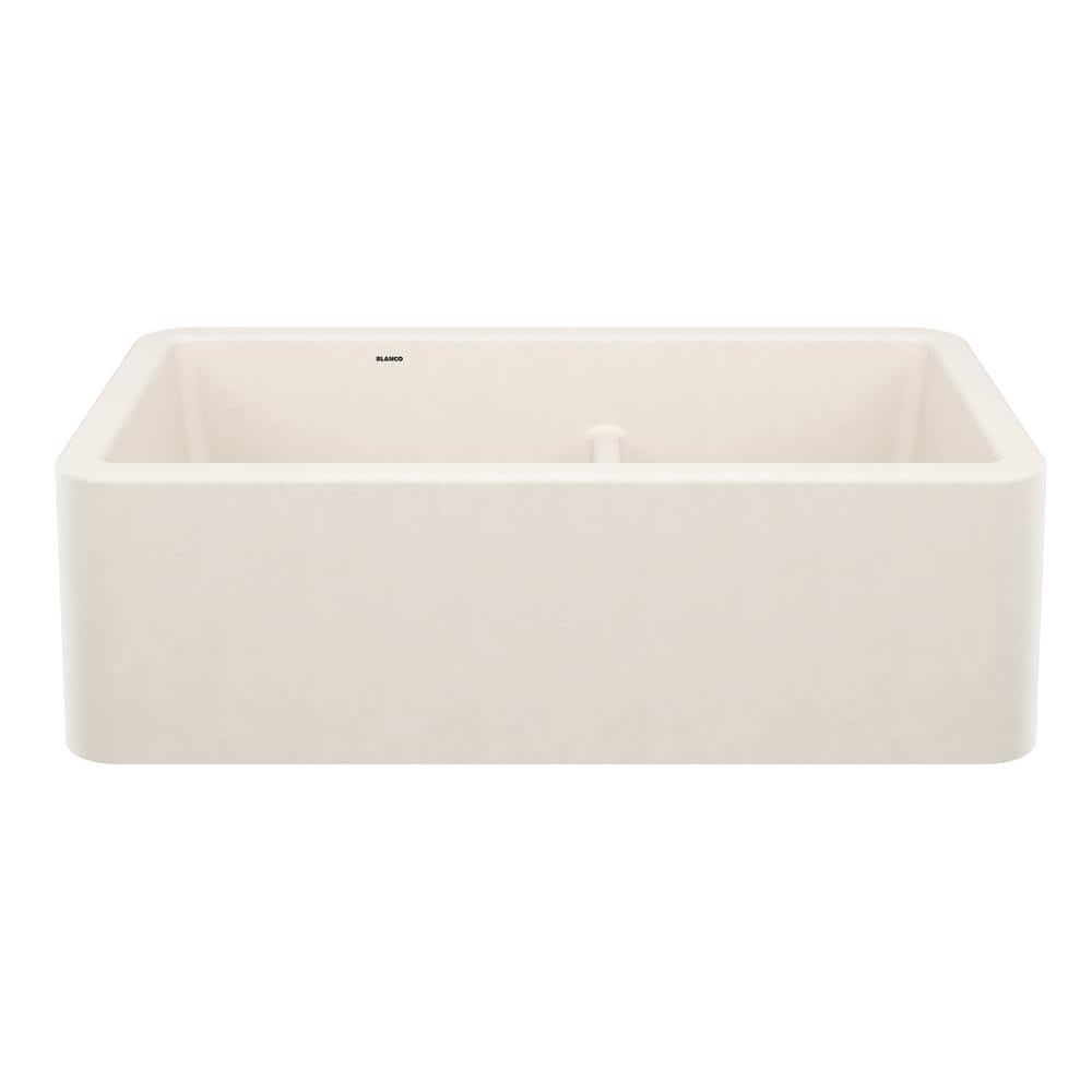 Blanco Ikon Soft White Granite 33 in. Double Bowl Farmhouse Apron Kitchen Sink