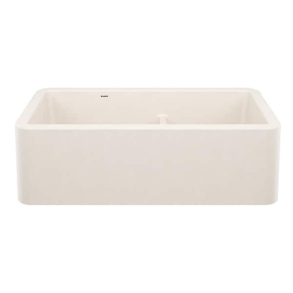 Blanco Ikon Soft White Granite 33 in. Double Bowl Farmhouse Apron Kitchen Sink