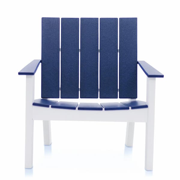 DUROGREEN Cabana White and Navy Recycled Plastic Big Daddy Outdoor Lounge Chair