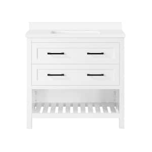 Autumn 36 in. W x 19 in. D x 34 in. H Single Sink Bath Vanity in White with White Engineered Stone Top