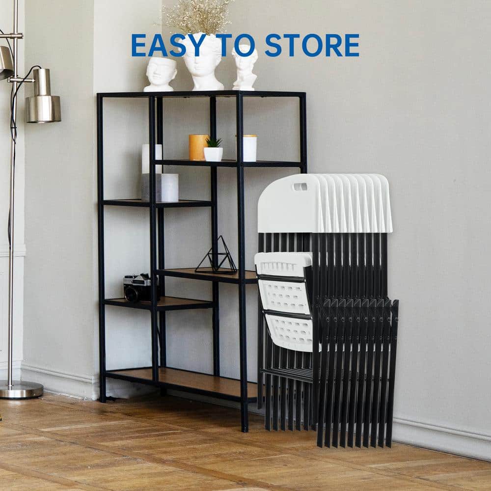 White Powder Coated Steel 8-Piece Folding Dining Chairs