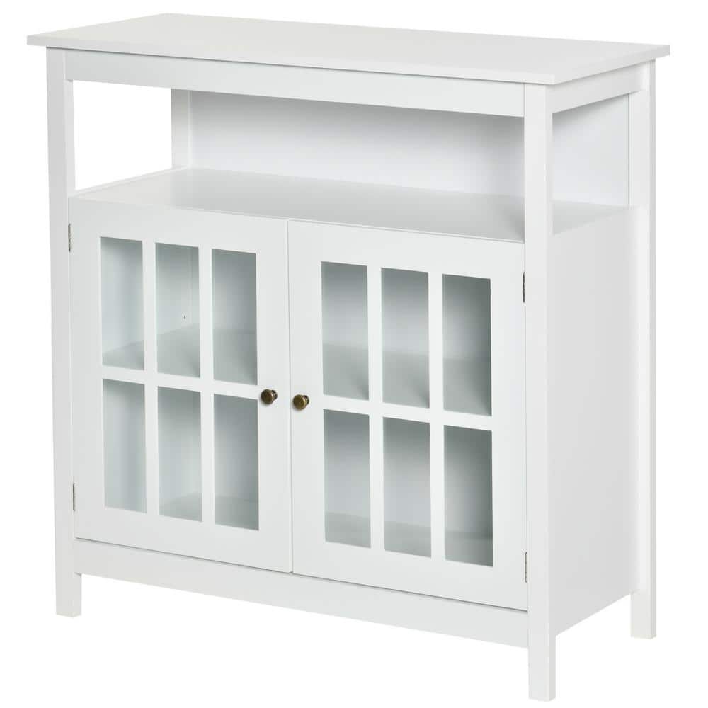 Kitchen Storage Sideboard Cabinet with Open Shelf Glass Door Cabinet and Adjustable Shelves White
