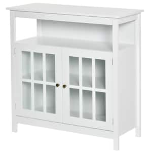 Kitchen Storage Sideboard Cabinet with Open Shelf Glass Door Cabinet and Adjustable Shelves White