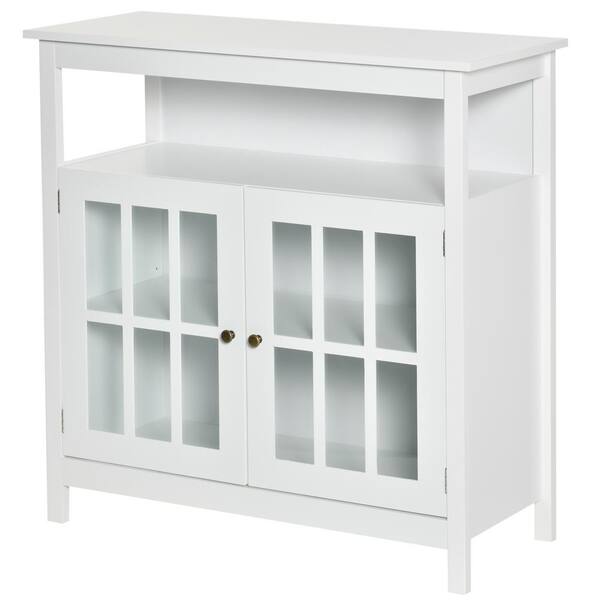 HOMCOM Kitchen Storage Sideboard Cabinet with Open Shelf Glass Door Cabinet and Adjustable Shelves White