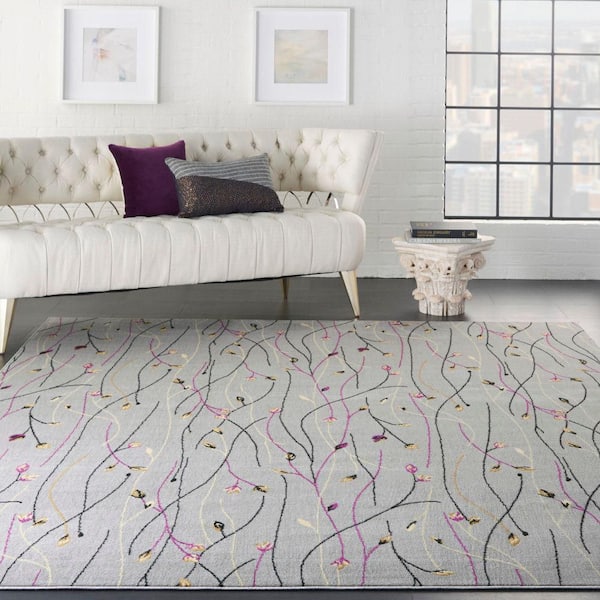 Grafix Grey 8 ft. x 10 ft. Floral Contemporary Area Rug