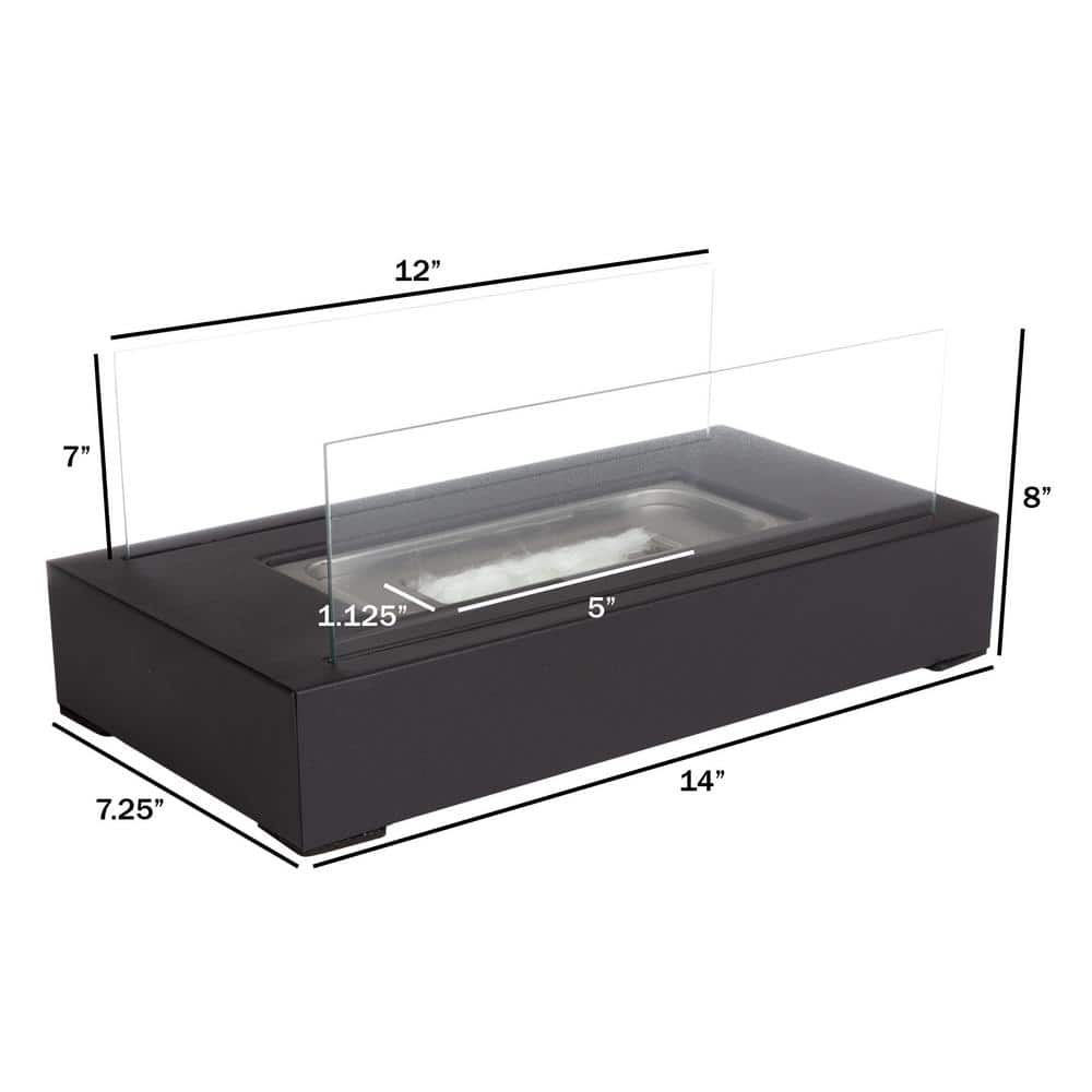 Black Rectangular Bio Ethanol Tabletop Fire Pit with Glass