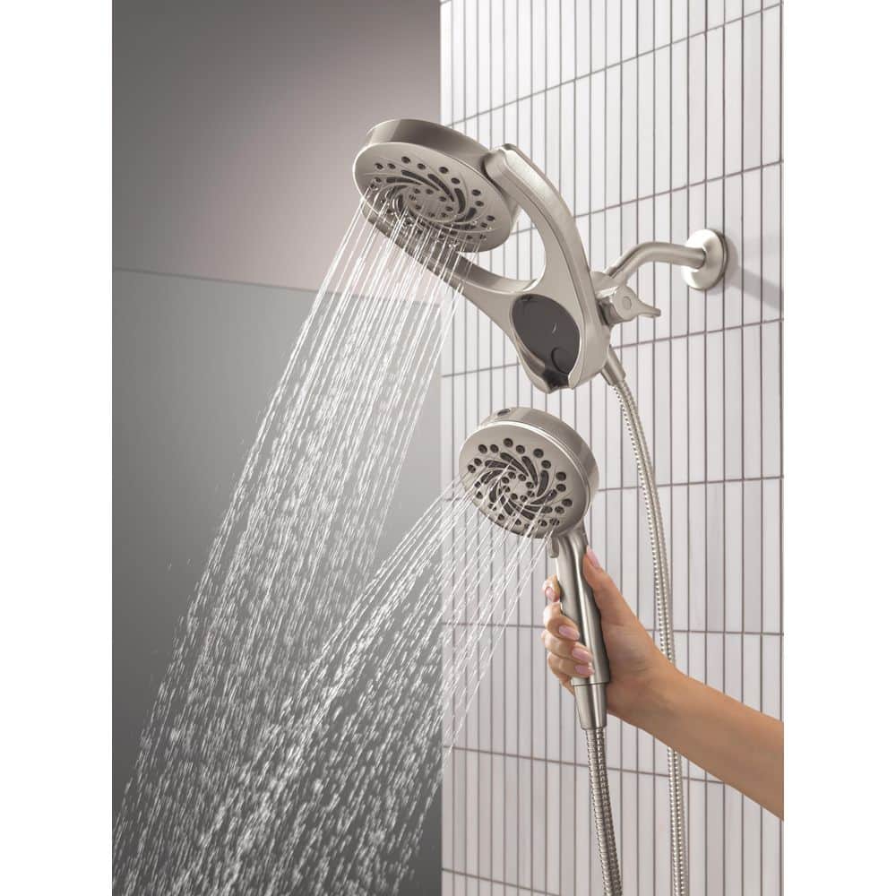 Brushed Nickel Dual Shower Head with Handheld and Rain Options