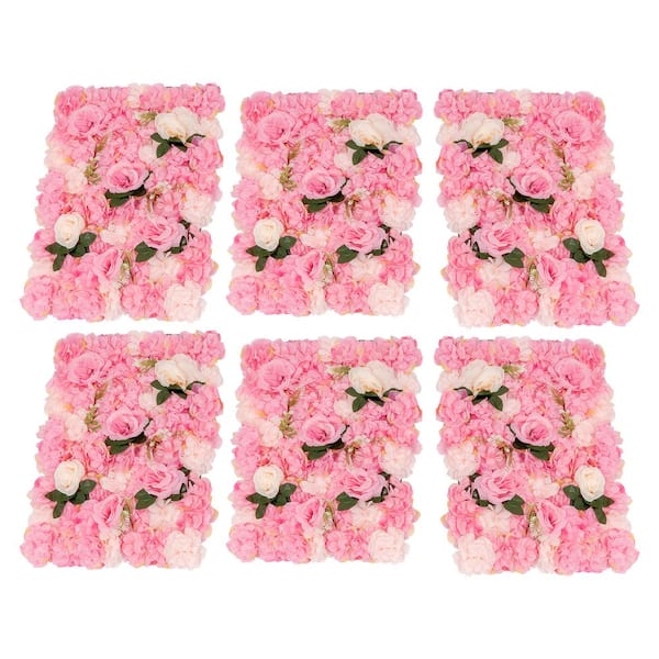 15.75 in. x 23.62 in. 6-Pieces Dark Pink Artificial Rose Flowering Plants Wall Panel DIY Wedding Party Background Decor