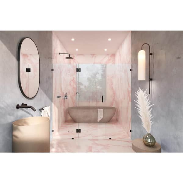 Glass Warehouse Stellar 57.5 in. W x 78 in. H Glass Hinged Pivot Frameless 3-Panel Inline Shower Door in Oil Rubbed Bronze